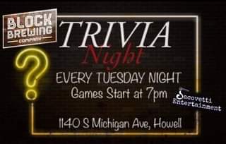 We would like to welcome you back to Live Trivia-Every Tuesday at Howell-startin