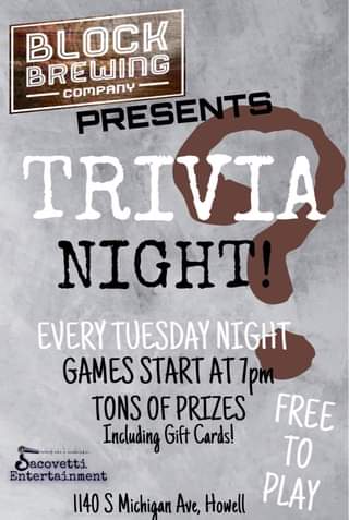 Live trivia tonight brought to you by Jacovetti Entertainment!