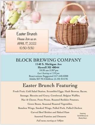 We are very excited to let everyone know Easter Brunch is Back!